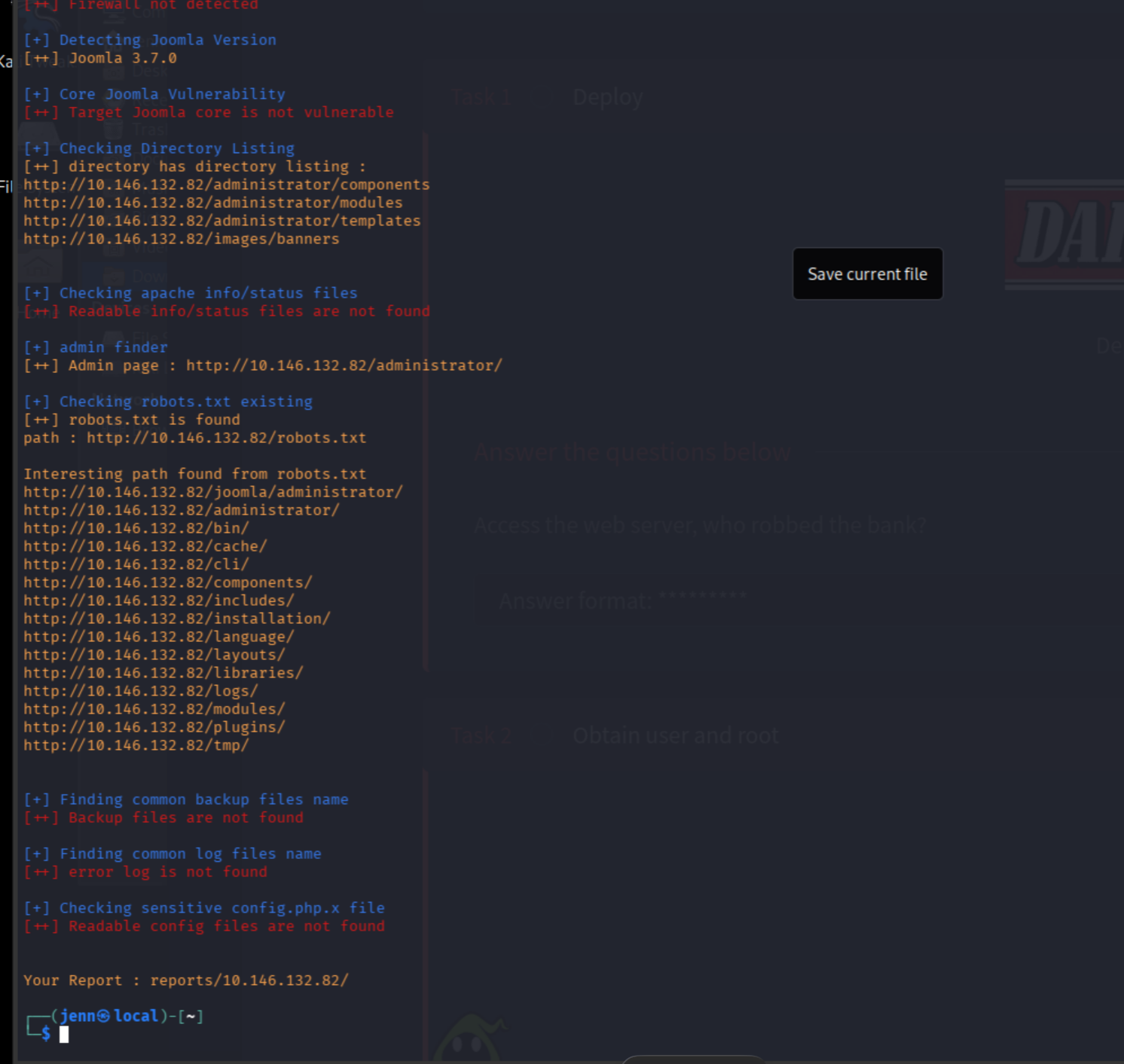 joomscan output part 2 confirming Joomla 3.7.0 and /administrator/ path